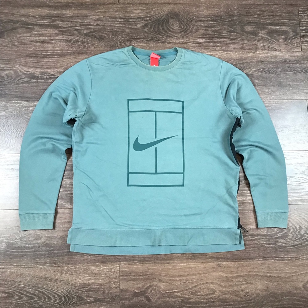 Nike Court Men’s Vintage 2000’s Teal Fleece Crewneck Pullover Tennis Sweatshirt